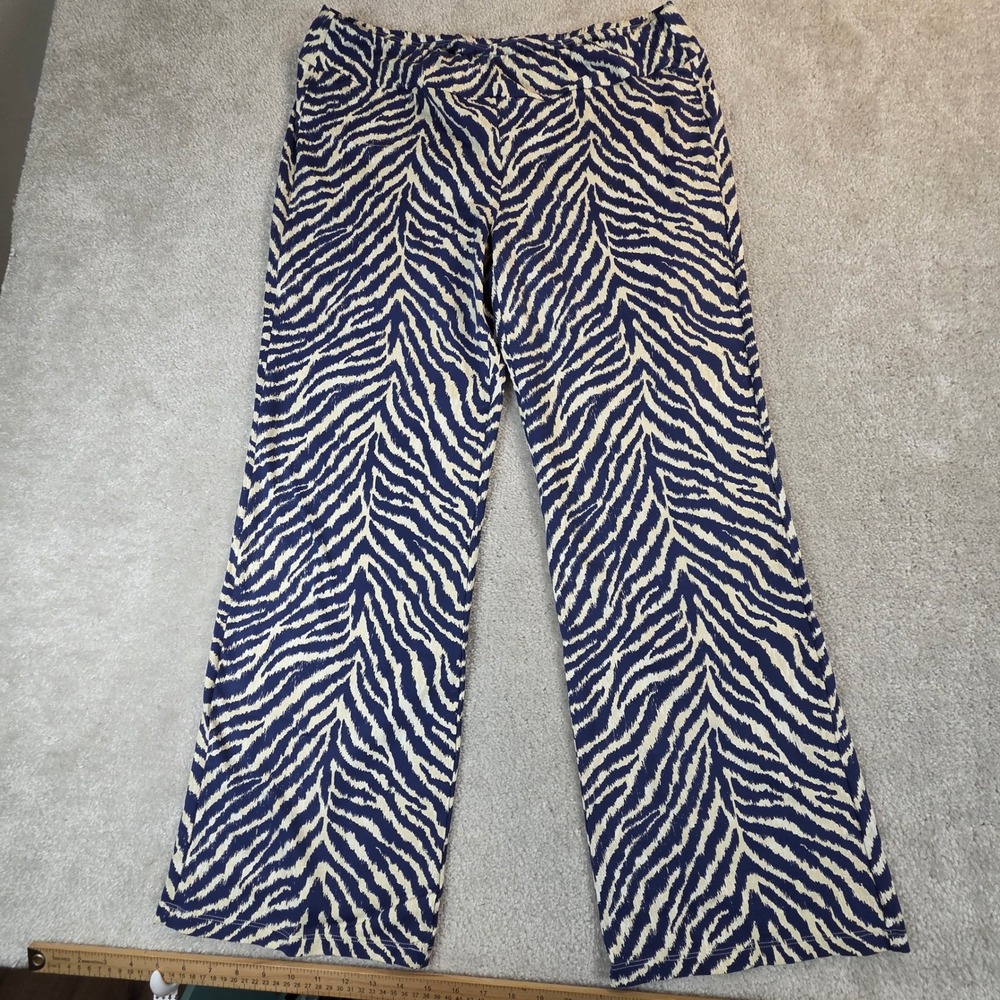 J.McLaughlin Catalina Cloth Pants XL Navy Blue Zebra Animal Print Wide Leg USA